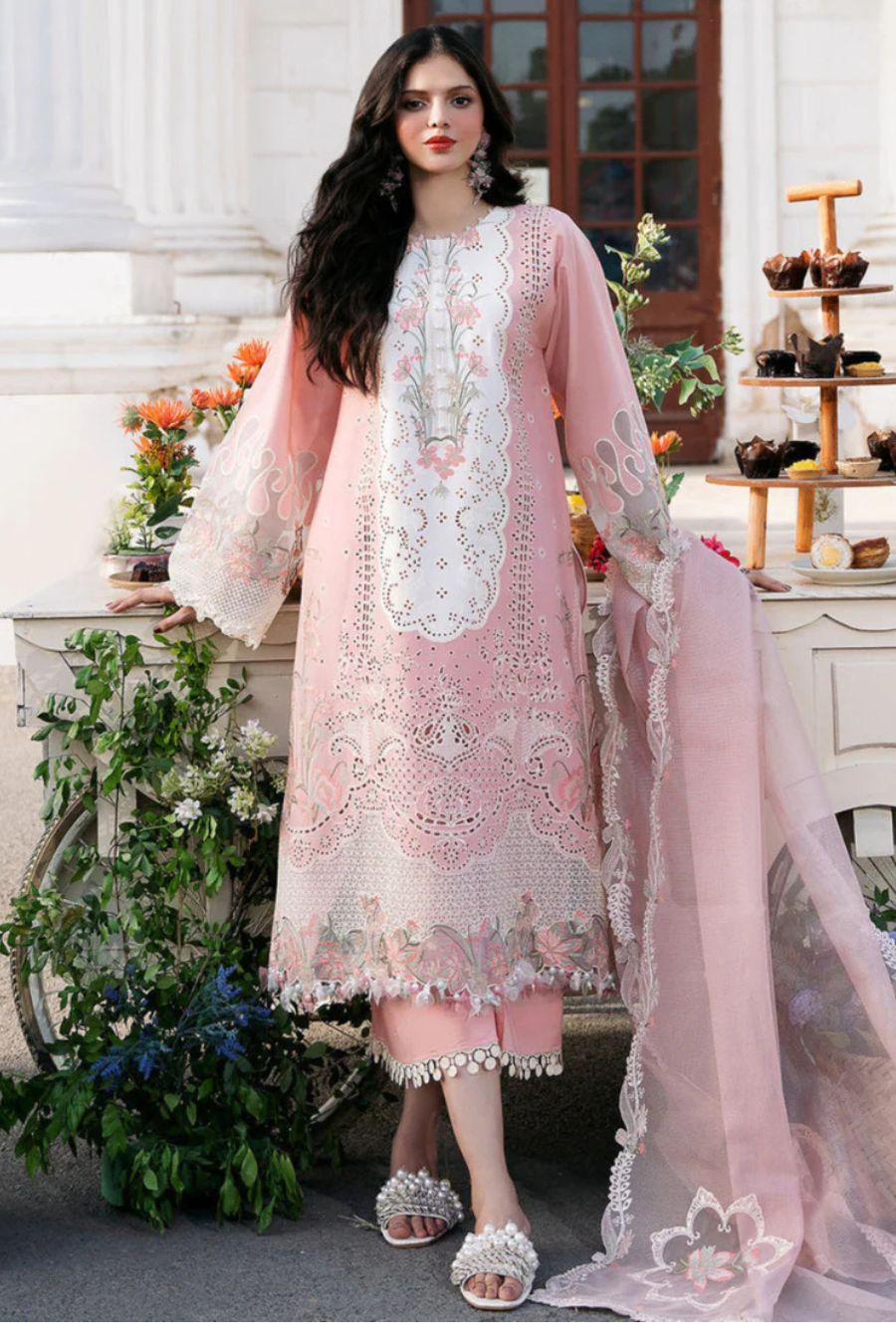 CRIMSON LAWN 3PC EMBROIDERED SHIRT SLEEVES PLAIN TROUSER ORGANZA EMBORIDED DUPATA 760-IN