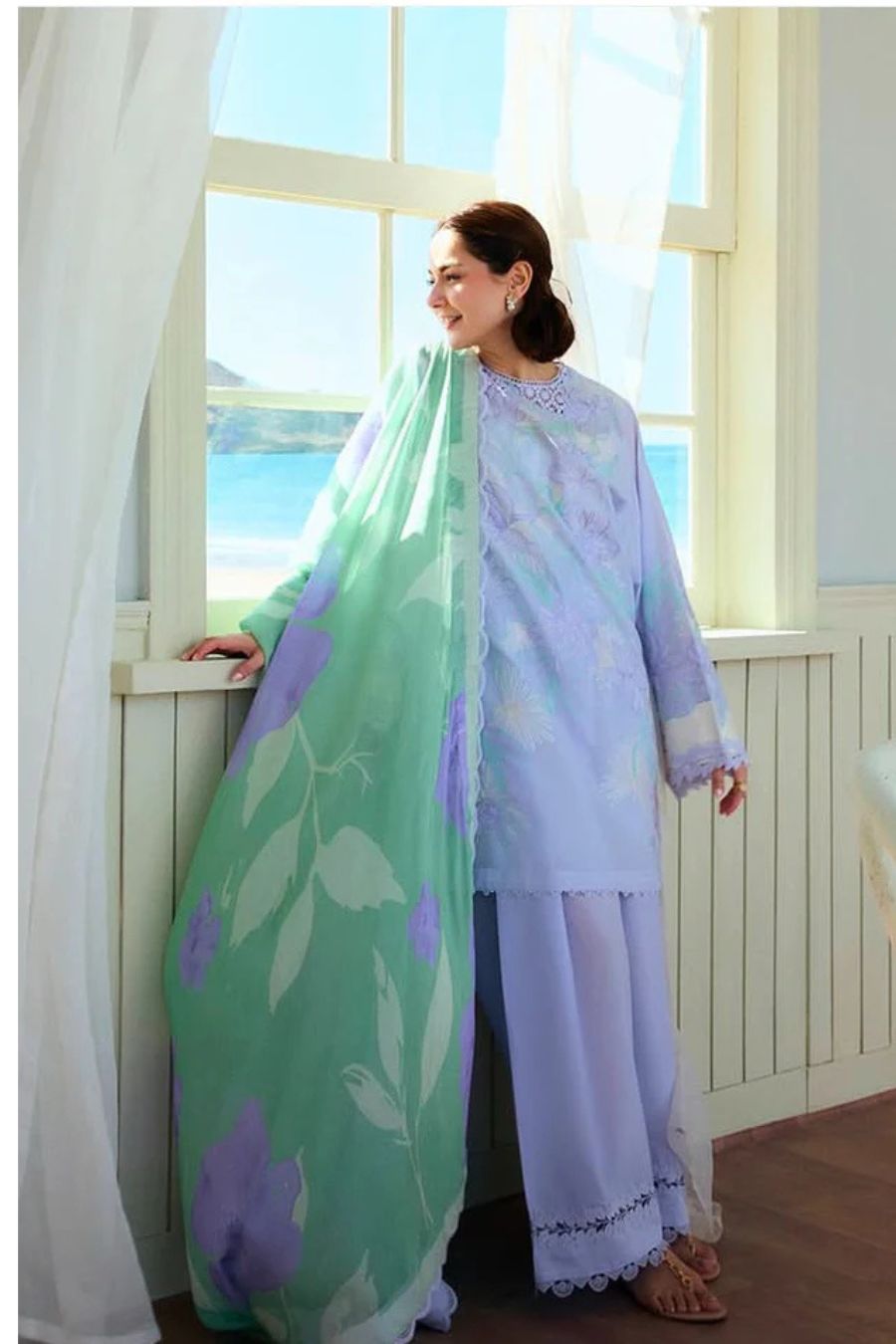 ZARA SHAJAHAN LAWN THREE-pc EMBORIDED SHIRT SLEEVES PLAIN TROUSER CHIFFON DUPATA 915-IN